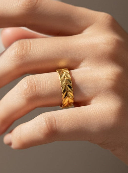 "Folia Aurea" – 14K Gold Ring im 22K Farbton (Blatt-Design)(Başak)