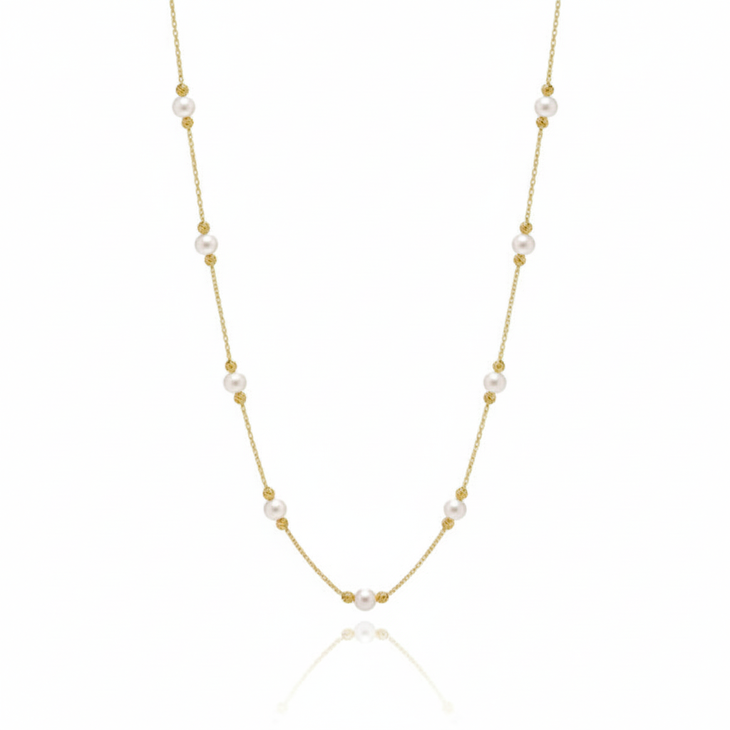 Perlenkette 585 Gold mit Süßwasserperlen & Dorika-Kugeln