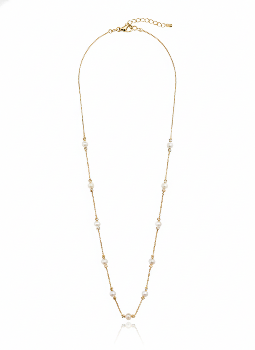 Perlenkette 585 Gold mit Süßwasserperlen & Dorika-Kugeln