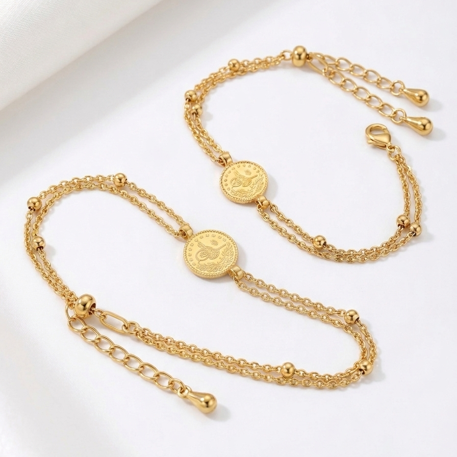 Elegantes Tuğra Dorika Goldarmband aus 14 Karat Gelbgold