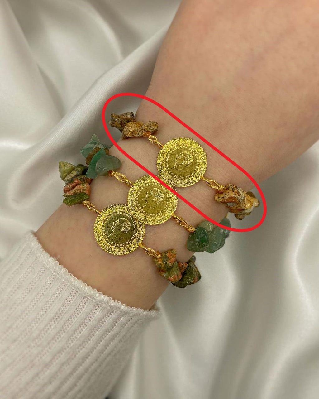 Natura Münzarmband mit Natursteinen ver. Farben