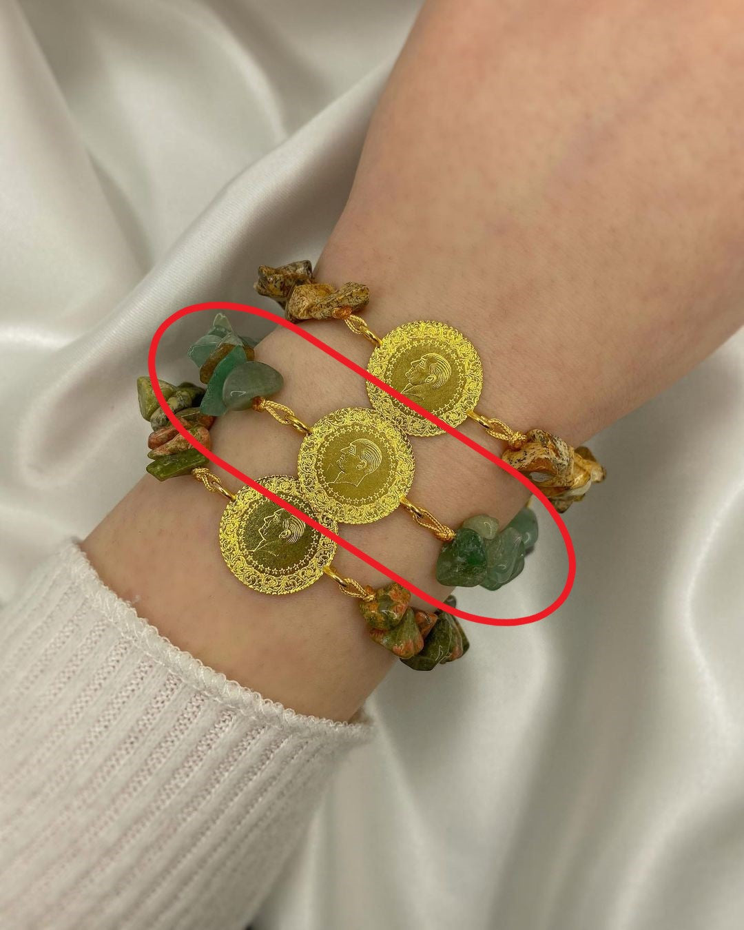 Natura Münzarmband mit Natursteinen ver. Farben