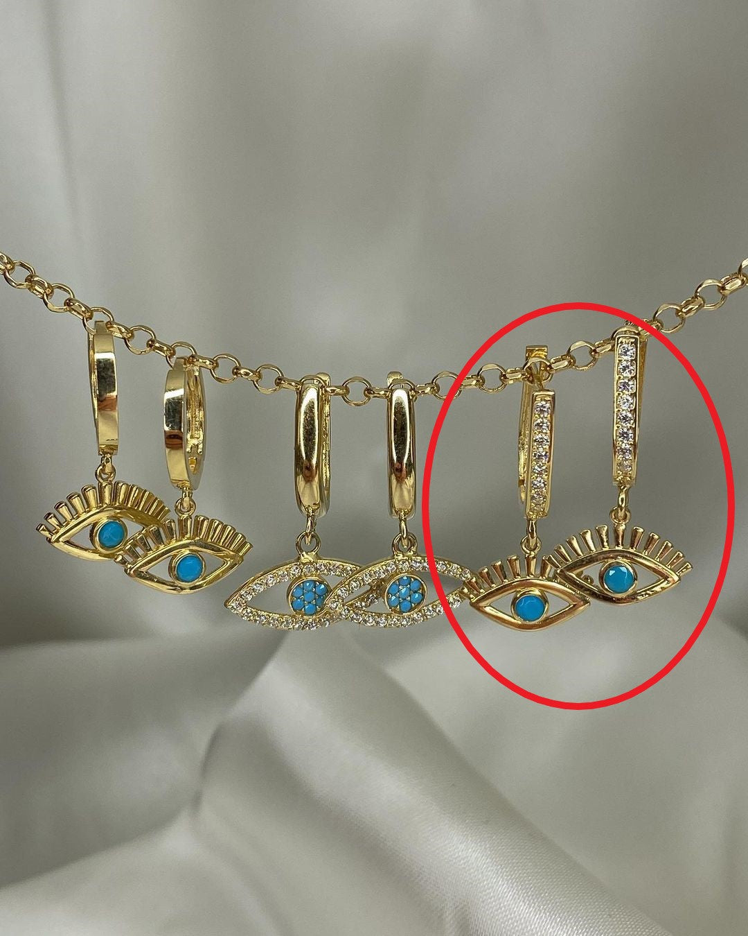 Goldohrringe mit Nazar-Symbol in ver. Varianten