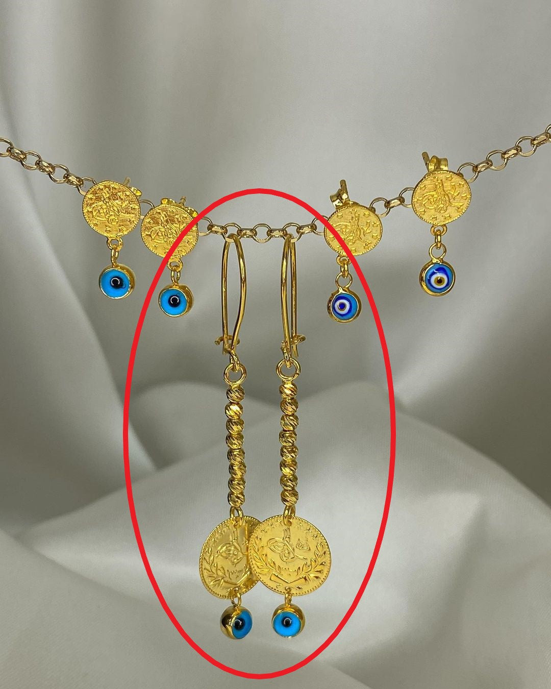 Gold-Münzohrringe mit Nazar-Symbol in ver. Varianten